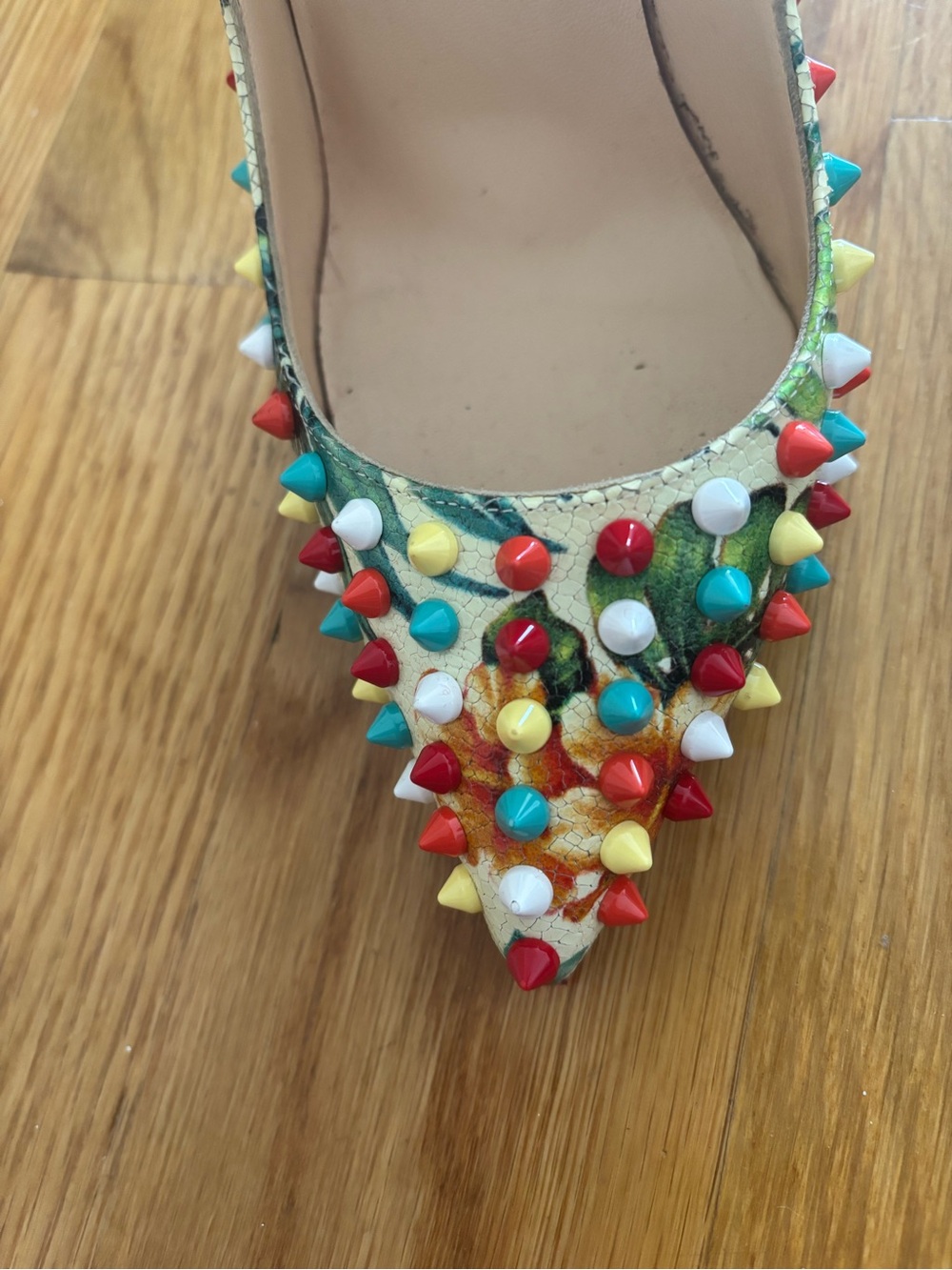 Christian Louboutin Hawaii Multicolor Follies Spike 120 Pointed Toe Pump 37.5 - Picture 10 of 11